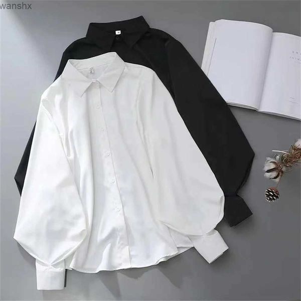Damenblusen Hemden weiße Damenhemd Laternenhülle Lose Revers einfaches Festes Hemd Design Mode koreanische Stil OL -Shirt Topl2405
