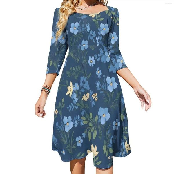 Повседневные платья красивые голубые цветочные платья Женская цветочная печатная улица.