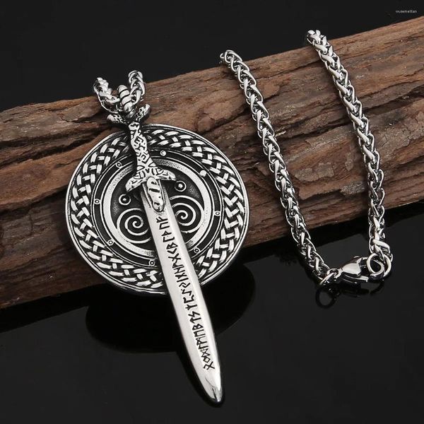 Colares pendentes Viking Warrior Shield Colar de espada nórdica Jóias de letra de runa inoxidável de aço inoxidável