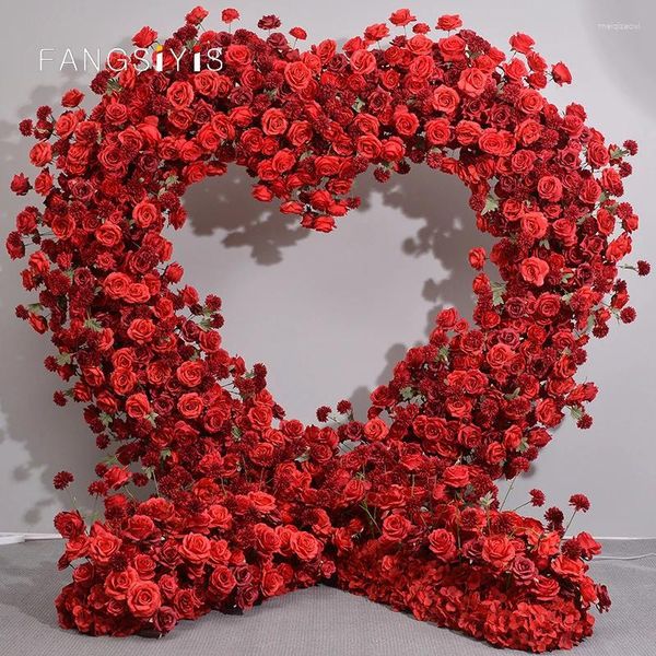 Flores decorativas de luxo forma de coração puro vermelho 5d rosa hidrangea fileira