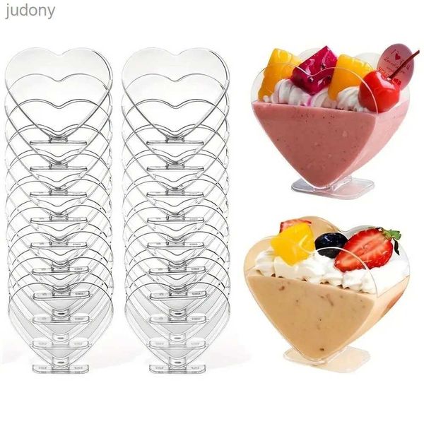 Einweg-Kunststoff-Tischgeschirr 10 Einweg 3oz herzförmige transparente Plastik Tiramisu Mausbecher Jelly Pudding Dessert Cups Familie Hochzeitsfeier WX WX