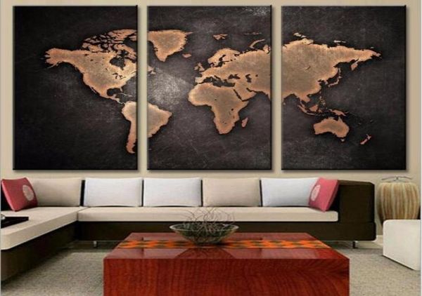 Gemälde HD abstrakte Leinwand für das Wohnzimmer Wandkunst Poster 3 Teile Retro World Map Dekoration Bilder Modular No Frame6967269