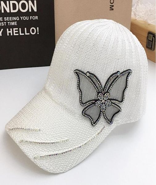 Baseball Cap Women Big Butterfly Hut Denim Bling Strass -Snapback Caps Casquette Sommer Atmungsfreie Sonnenhut J12101442785