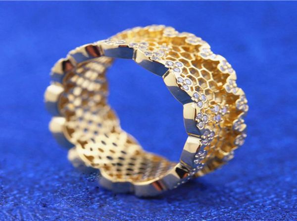 18 -каратное золото покрыто блестящим сотовым кружевным кольцом с камнями CZ Fit Charm Jewelry Объединение свадебных любителей моды Ring4442102