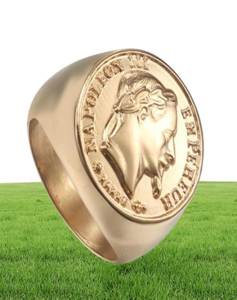 Klassischer 316L Edelstahl Goldring von Napoleon für Männer Punkstil Viking Leader Ring Titanium Stahl Mode Ring25882304799