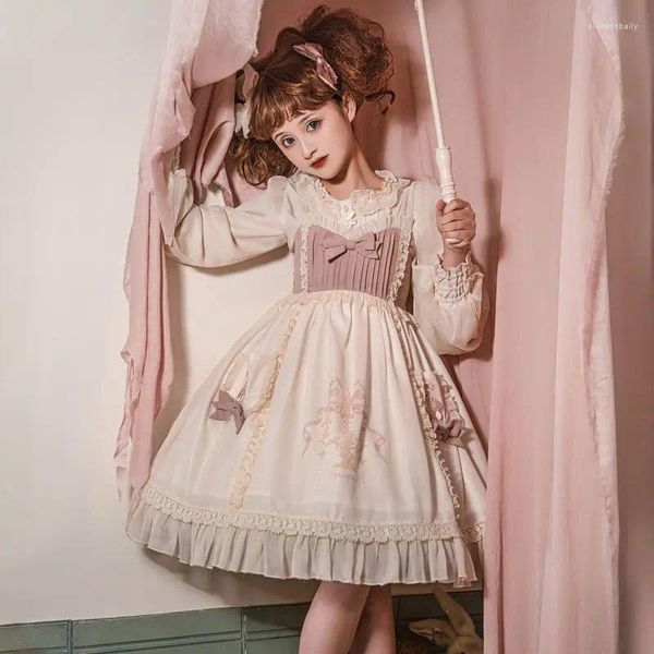 Lässige Kleider Japanisch Retro Kawaii Lolita JSK Kleid Frauen süße Bogenspitze Rüschen Bären Patchwork Girls Victorian Sweet Sastender
