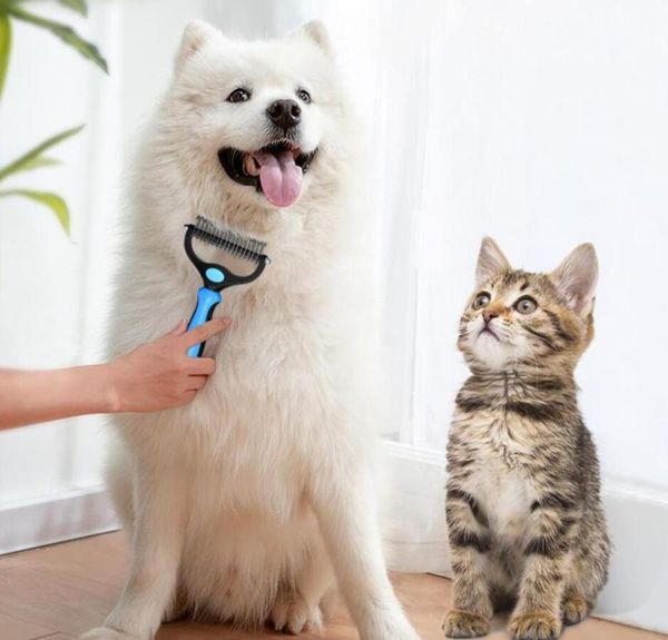 Inventário integral cão de pêlo de estimação para cães helicóptero ferramenta de remoção de cabelo gato pincel pente de pente de dupla face PET 7269537