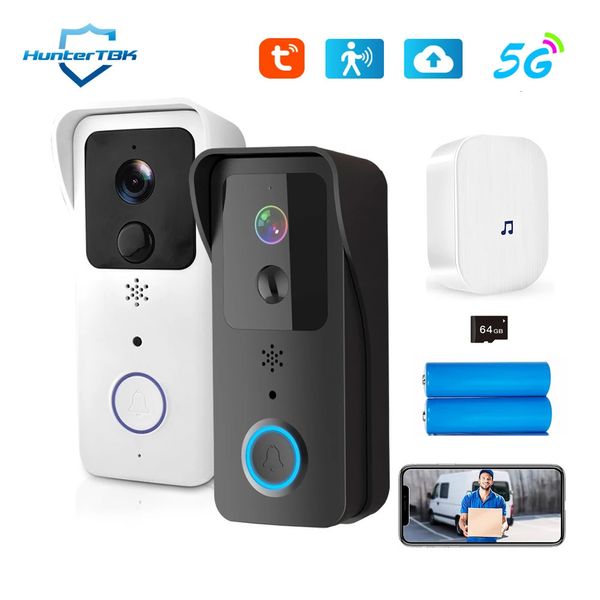 5G 2.4G WiFi Video Doorbell 1080p Tuya Smart Outdoor Wireless Intecom Câmera sem fio à prova d'água com fonte de alimentação ACDC 240430