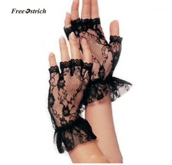 Devekuşu yumuşak eldiven bayanlar kısa siyah dantel parmaksız eldivenler net gothik süslü elbise düğüng tayt çorapları 201915751910