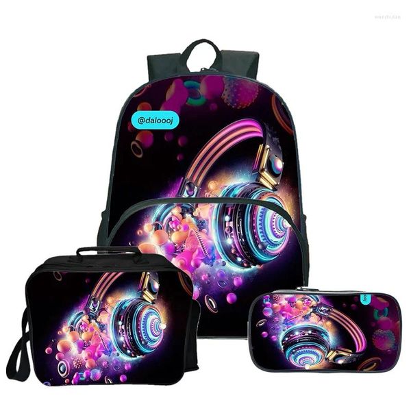 Backpack Music Note Ohrhörer 3D -Druck -Rucksäcke Bolsa Feminina Harajuku Schools Taschen Eco Bento Bag Mochilas Para Estudiantes SAC A DOS