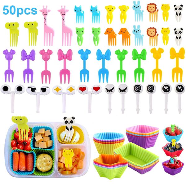 Mini mini animais de desenho animado escolhas crianças lanche bolo de sobremesa Fruit Forks Lanch Box Accesorioes for School Kids 240422