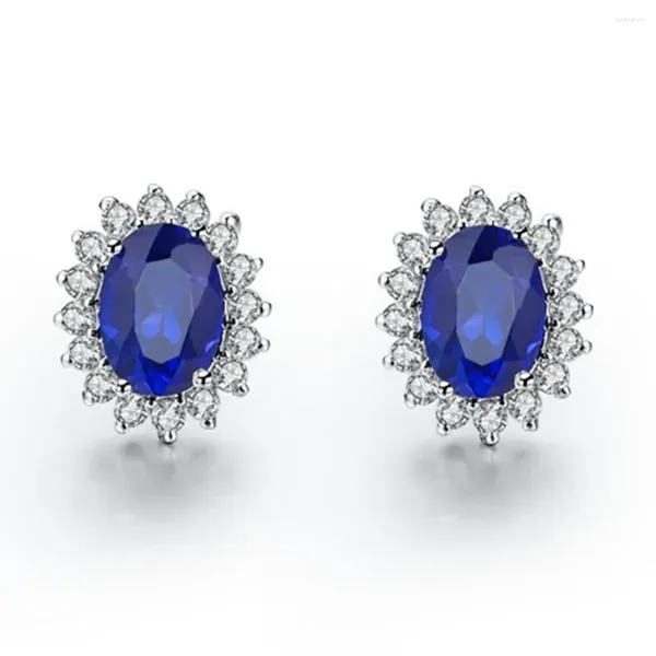 Orecchini a perno 1.5 carati ovale taglio blu color diamante per il suo solido gioiello di fidanzamento in oro bianco 14K 043