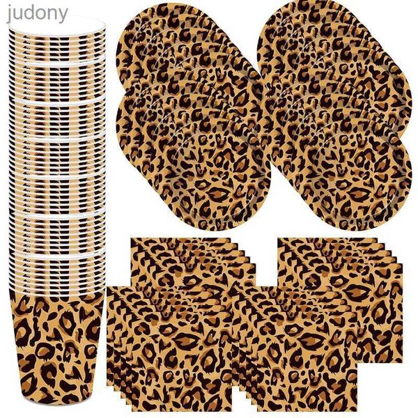 Plástico descartável Tableware Cheetah Leopard Print Childrens Placa de aniversário Copo de copo de decoração de festa de festas suprimentos de festas de aniversário de bebê suprimentos de festa wx