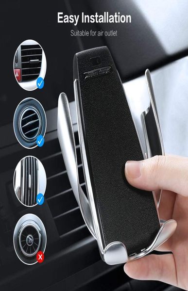 S5 qi Carregador de carro sem fio 10W Carregamento rápido Smart Sensor Phone Phone Phone celular Coloque automático Car Montagem sem fio carregador7524278