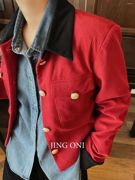 Jackets femininos Cordamento Red Corduro Blazer Jaqueta de luxo 2024 Spring Mulher Clothing Y2K Korean Fashion Style Tops Vintage Coat