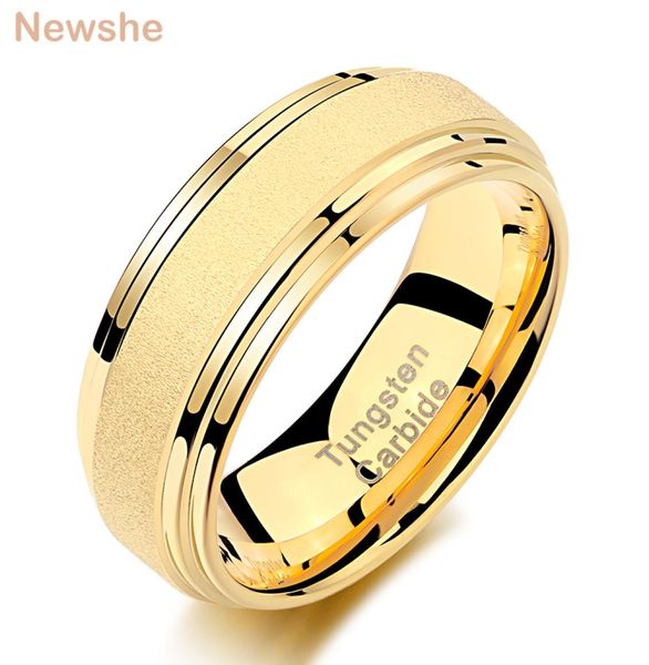 Newshe Yellow Gold Color Tungsten Carbide Men039s Anelli da sposa 8mm Frosted Bande Ladder Edge Fashion Jewelry Trx073 Y11247768788