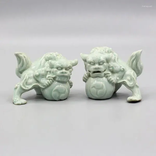 Dekorative Figuren Chinesisches Lied Hutian Kiln Celadon Porzellan Figur Foo Fu Hund Löwe Statue 3.54 