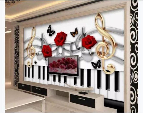 Personalizado 3D PO Wallpaper Material de seda Mural Fashion Music Tema Rose Butterfly TV Sofá Background Wallpaper Mural para paredes 1163106307