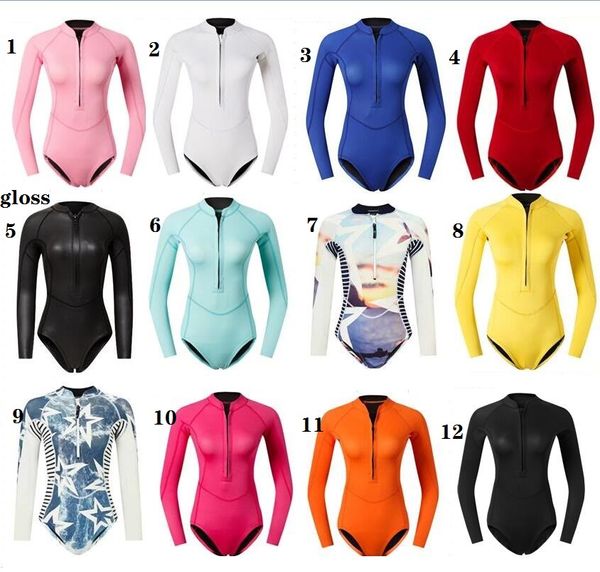 2mm Neopren Bikini Neoprenanzug Tauchstrumpf Frauen Langarm ein Stück Hauttauchanzug Sonnensicheres Surfen Schnorcheln Badeanzug