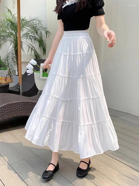 Signe Faldas Mujer Moda 2024 Elastico estivo Elastico High Waist Solido Colore Sweet Kawaii Long Skirt Grunge Streetwear Streetwear Vintage francese sciolto jupe jupe