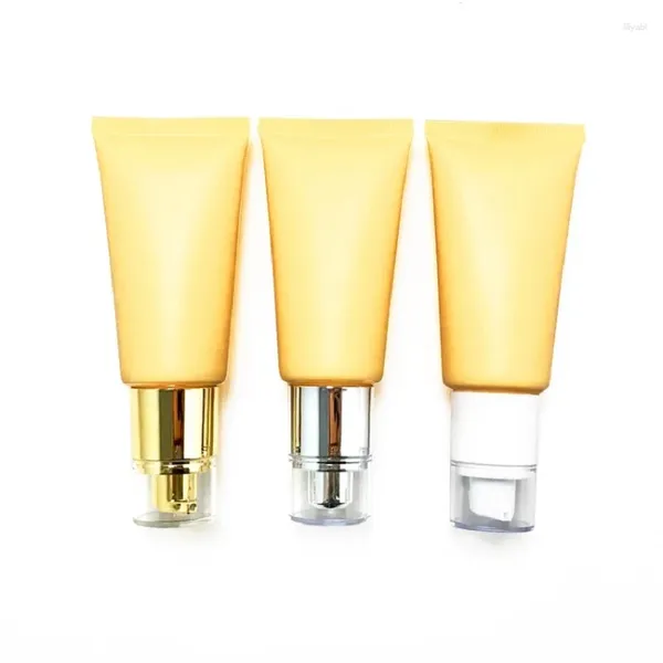 Garrafas de armazenamento 50ml 50g de gelo fosco amarelo de pele vazia Cuidado com protetor solar Creme facial de loção pe plástico de plástico sem ar