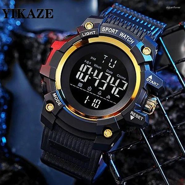 Нарученные часы yikaze Big Dial Mens Sports Watch 30M Жизнь Водонепроницаемые многофункциональные военнослужащие цифровые часы привел электронные наручные часы