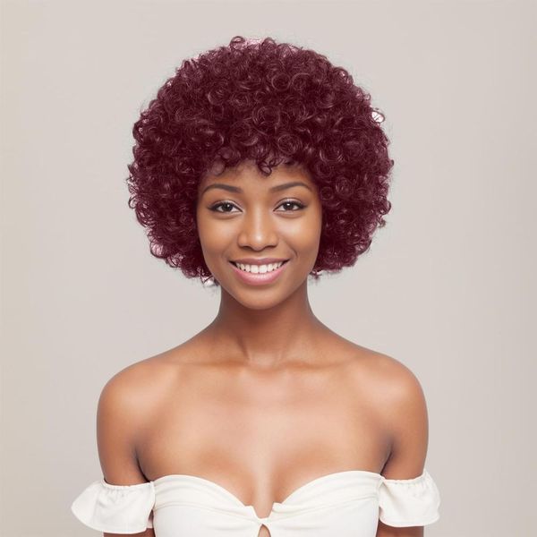 Capelli umani corti parrucche ricci afro stravaganti per donne nere folletto taglio parrucche ricci nere senza pizzo riccio