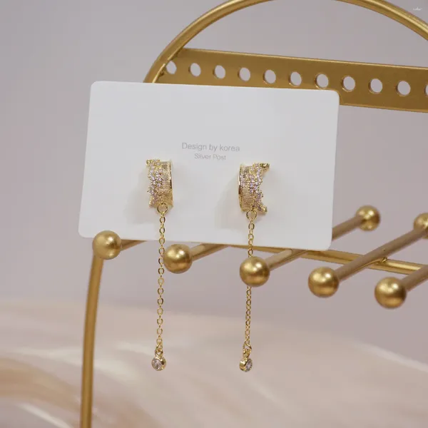 Bolzenohrringe 14K Echtes Gold-Plattier Mode Schmuck Kristall C-förmig Exquisit für Frauen Holiday Party Elegant Langkette Ohrring