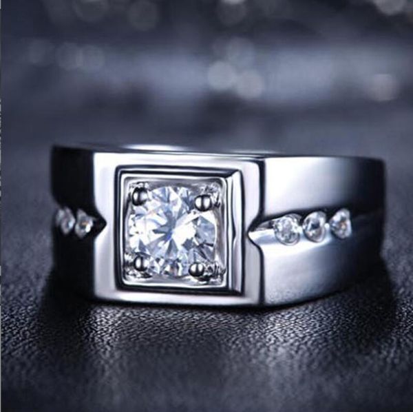 1CT ALIMENTO DE CASAMENTO DE CASAMENTO Simples jóias finas reais 100% 925 prata esterlina corte redonda branca Moissanite Diamond Gemtones Homens Men tingem para amantes Presente