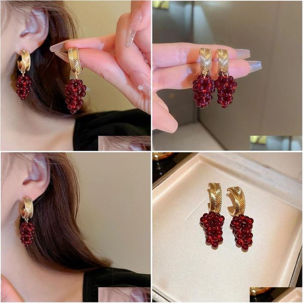 Dangle lampadario Dichiarazione vintage Vino Design di uva rosso Orecchini per le donne Personalità Nuova Pendientes Delivery Gioielli Dhzft