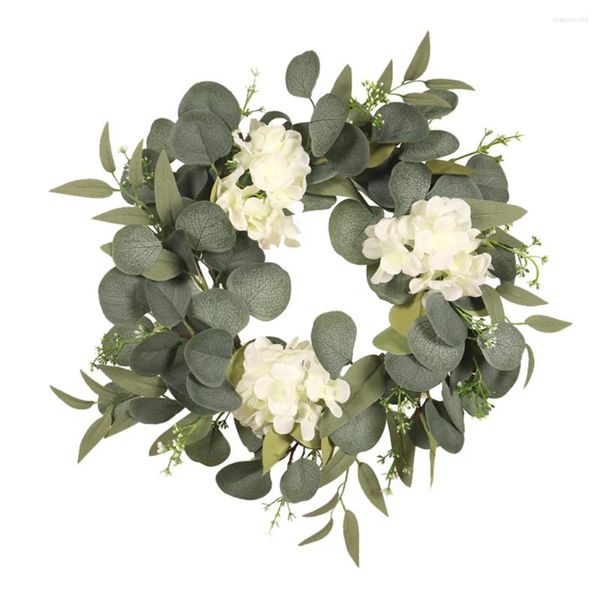 Flores decorativas hidrangea eucalyptus grinaldas artificial lavanda de verão grinaldas florestas de fazenda com hortênsias brancas para janela de parede