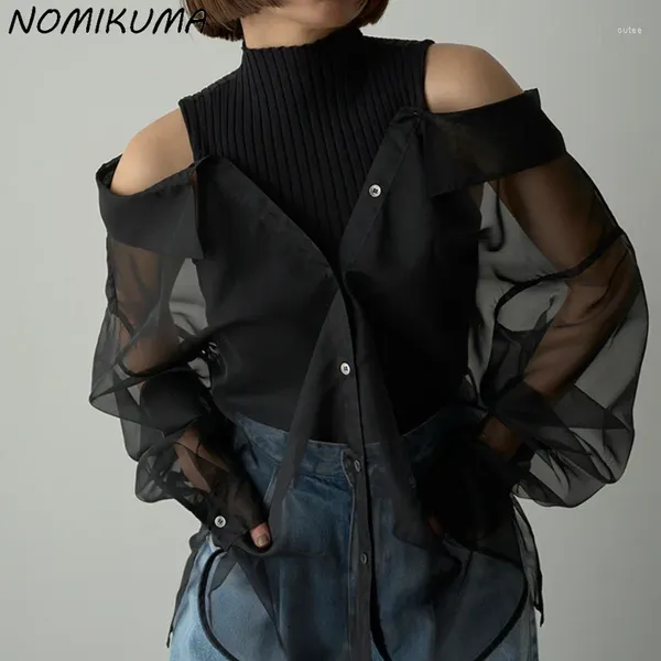 Frauenblusen Nomikuma Japan Stil Frauen Zwei Stücke Top Sets Kausal durchblusenhülsen und stricke Weste 2024 Sommer