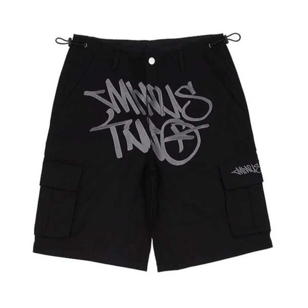 Shorts masculinos y2k moda strt calça preta bolso múltiplo de cargo de cargo homens homens de cintura alta shorts esportivos de folga casual t240428