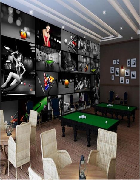 3D Papel de parede personalizado Po Mural Beautiful Sexy Girl em Modern Billiard Room Decoração de casa Glitter Wallpaper para paredes 3 D9008269