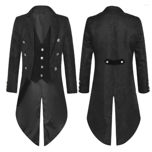 Herren -Grabenmäntel Männer Goth Long Steampunk formelle gotische viktorianische Coat -Frock -Party Halloween Kleidung Schwarzes mittelalterliches Jacquard Schwanzlack