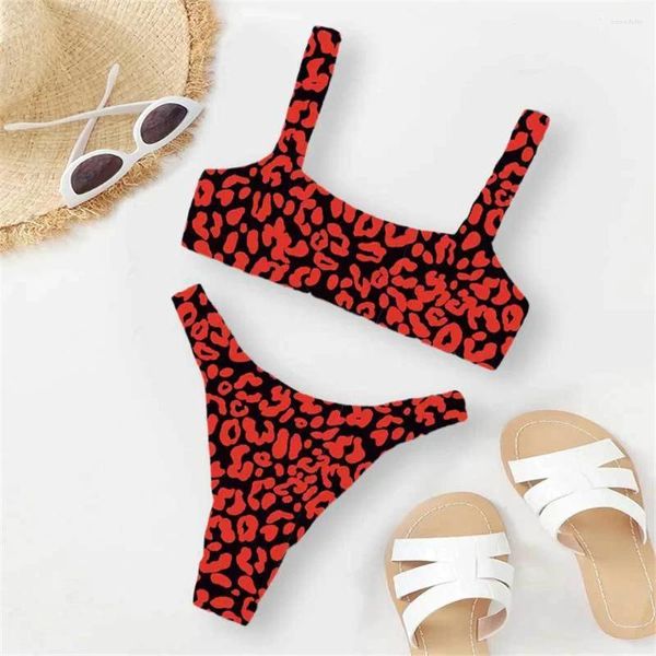 Frauen Badebekleidung Leopardenmuster Bikini Push Up Badeanzug Tanga -Träger Y2K Design Sexy Frauen Strand Bikinis Badeanzüge Biquinis Biquinis