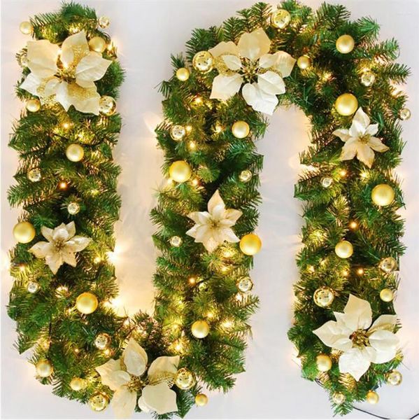 Dekorative Blumen 2,7m LED Leuchten Weihnachten Girlande Luxus -Ornament Banner Dekoration für Haustür mit Ballschmuck