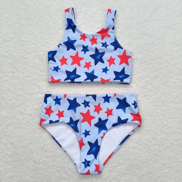 Set di abbigliamento S0228 Girls Star Star Star Blue Swimsuit Set Boutique estivo all'ingrosso per