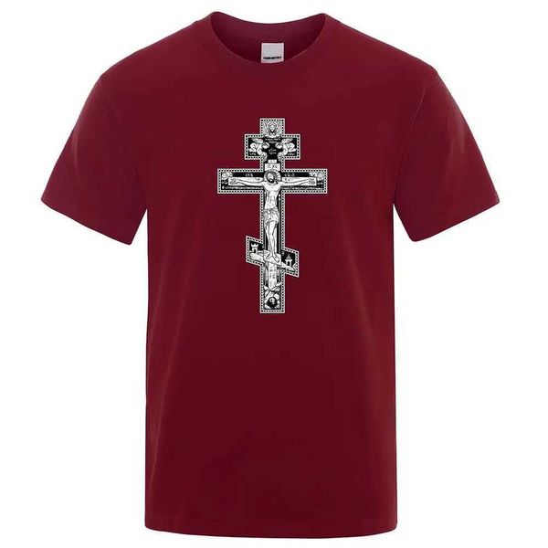 Camisetas masculinas de estilo escuro gótico Cruz Jesus Little Angel Masculino Moda Moda Algodão Padrão de camiseta solta Casual Summer T Roupos