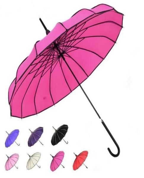 Einfache Farbpagode Regenschirm 16 Straight Bone Bar Manual Long Regenschirme als Geschenk schön mit verschiedenen Farben, die 24ll J11534549 verkaufen