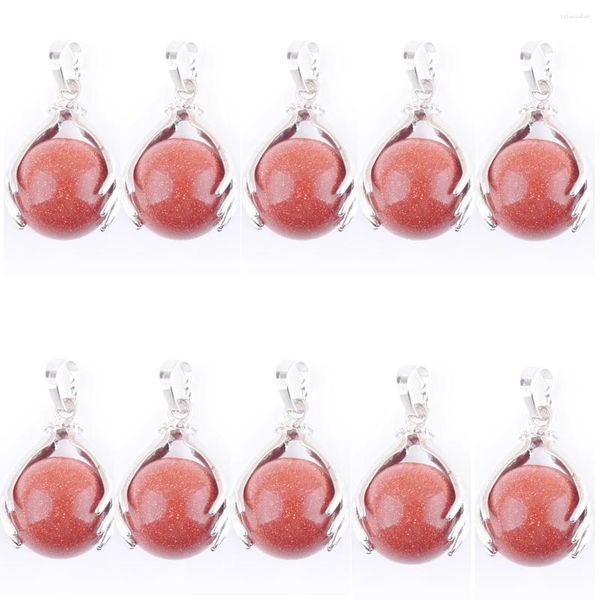 Anhänger Halsketten natürlicher goldener Sand rohe Edelstein Stein Anhänger 16 mm runde Ball Hände Palm Dangle Reiki Chakra Heilung Charme Schmuck 10pcs