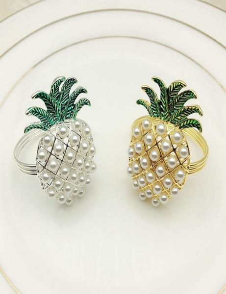 ananas d'argento dorato con perle anelli tovagliolo per nozze decorazione per le vacanze familiari a lume di cullaio porta tovagliolo 24 pezzi99905823