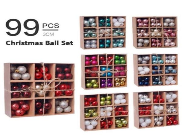 99pcslot Bolas de Natal Ornamentos de 3 cm de Natal Gold Ball Gold Pink Champagne Red Metallic Christmas Balls Decor4734224