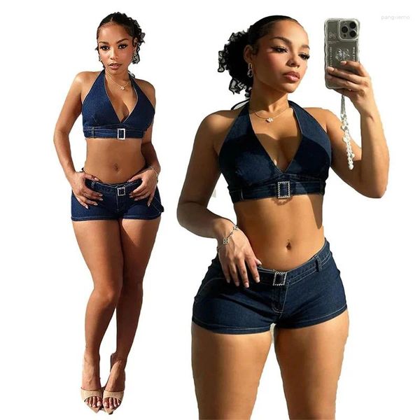 Damen-Tracksuits Damen dunkle Farbe ärmellose niedrig geschnittene Weste Sexy Shorts Sommer Club Fashion Motorradanzug