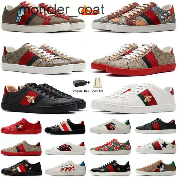 Luxo 2023 Sapatos de grife de desenhos de mulheres desenhos de cartons casuais Bee Ace Ace Genuine Leather Snake Borderys Stripes Classic Men Sneakers com Box 35-46S5WE