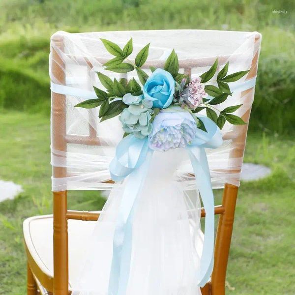 Декоративные цветы Пион Роза Смоделированная стул с задним цветом с листьями лент