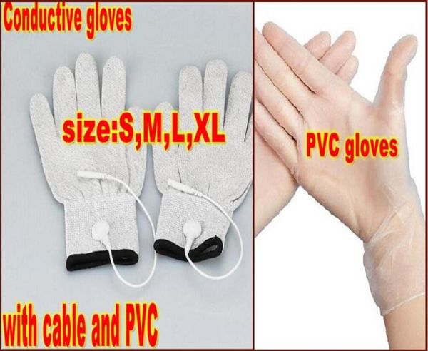 2pcs Проводящие массажные перчатки Физиотерапевтические электротерапевтические перчатки для массажа красоты на лице с кабельным PVC1118111