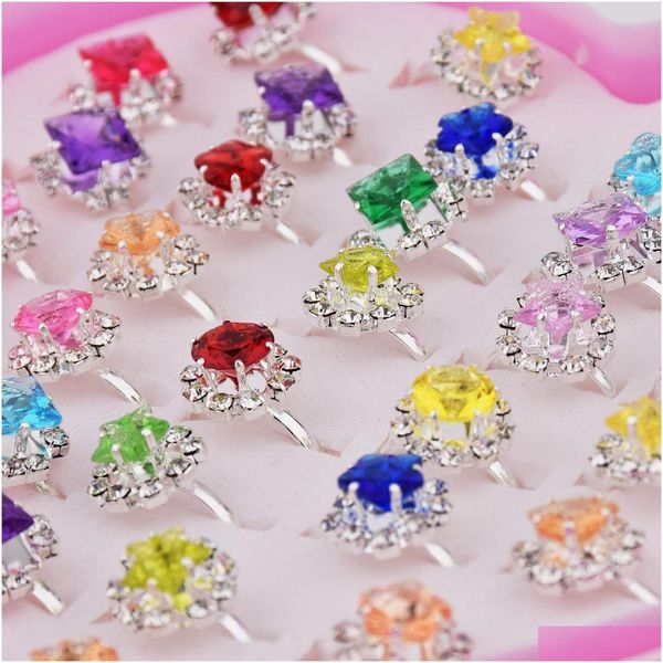 Güzellik Moda 36 PCS Küçük Kız Ayarlanabilir Rhinestone Taş Çember Oyuncak Kutu Çocuk Çocuk Mücevher Ring Seti Kalp Şekli Disp Disp Dhx93