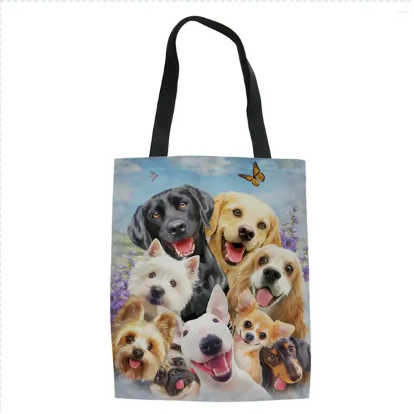 Sacchetti per la spesa carina cartiera golden retriever labrador cartunato cani stampati per ragazze donne borse da donna ladies tela borsetta