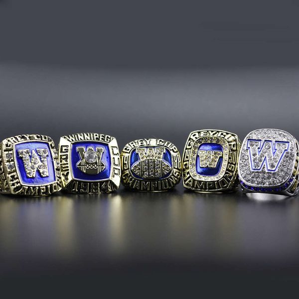 Полоса кольца 5 CFL Winnipeg Blue Bomber Football Grey Cup Total Ring Set Set